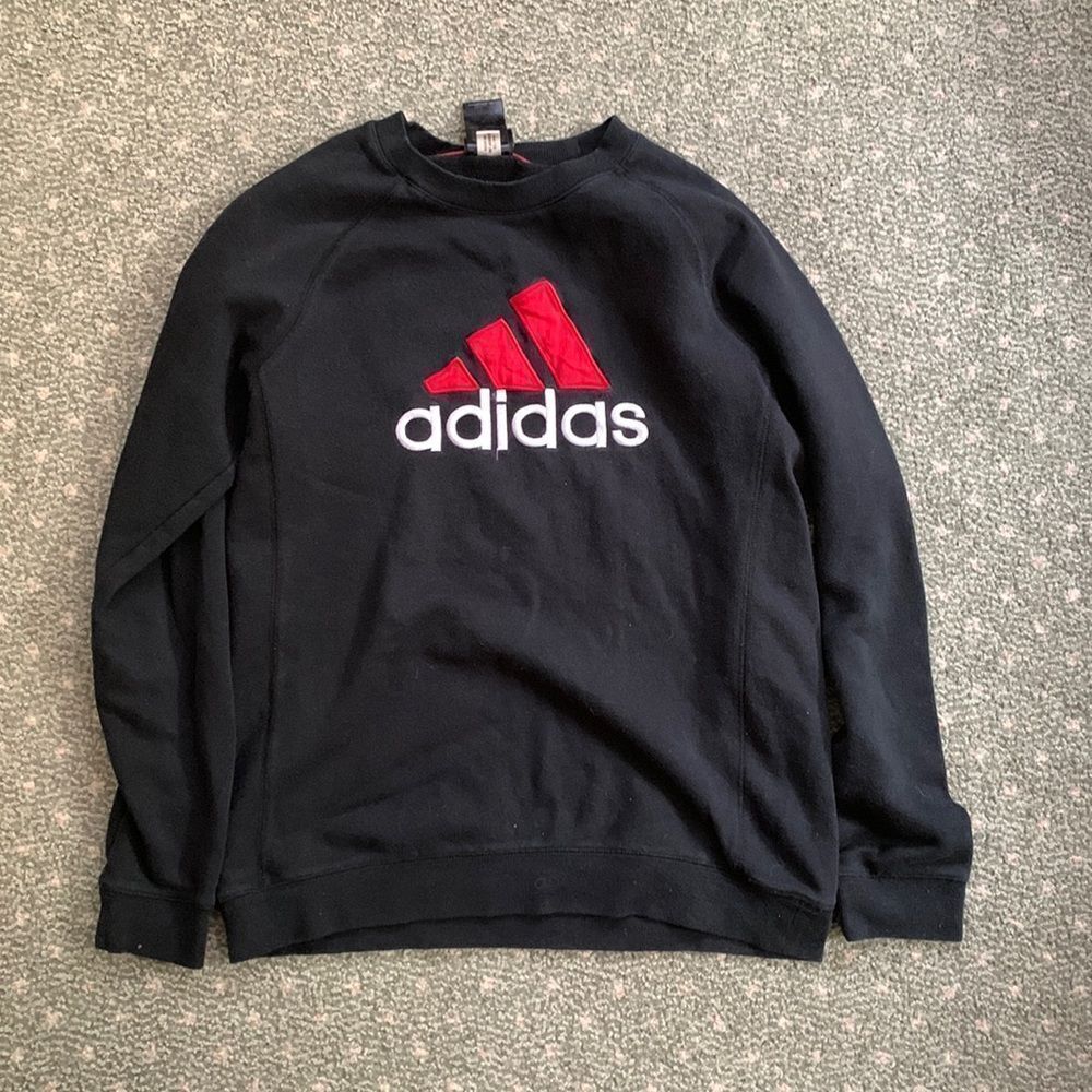 Adidas‎ Mens Black Crewneck Sweatshirt Embroidered Logo Raglan XL 18